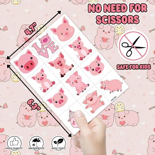 96PCS Cute Pig Pre-Cut Temporary Tattoos Themed Barnyard Birthday Party Decorations Supplies Favors Decor Funny Pink Little Piggy Farm Animals Tattoo Stickers Gifts For Kids Boys Girls School Carnival