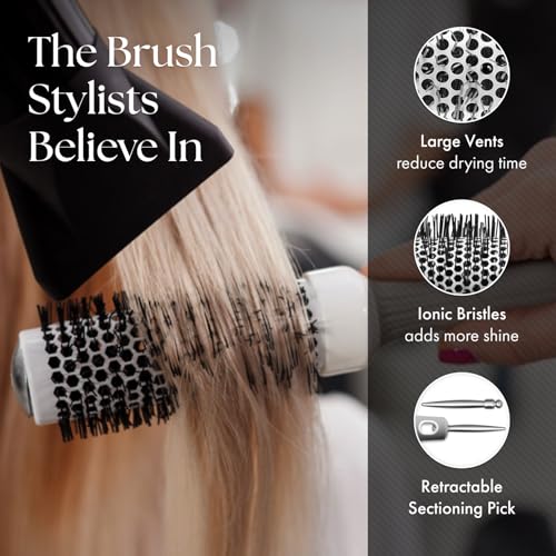 Olivia Garden Ceramic + Ion Round Thermal Hair Brush - Not Electrical - Professional Blowout Brush for Normal to Thick Hair