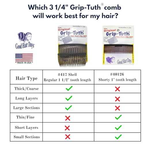 Grip-Tuth Large Styling Side Combs, 3.25" - 2 Pack