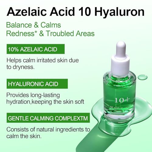 Azelaic Acid 10% Face Serum,Facial Serum for Sensitive Skin, Hyaluronic Acid, Niacinamide (30ml/1.01 fl oz.)