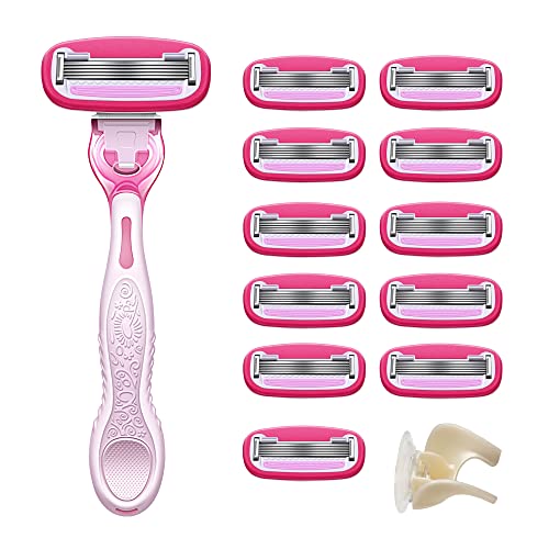 5-Blade Women's Razor System with Handle, 12 Cartridges & Shower Holder