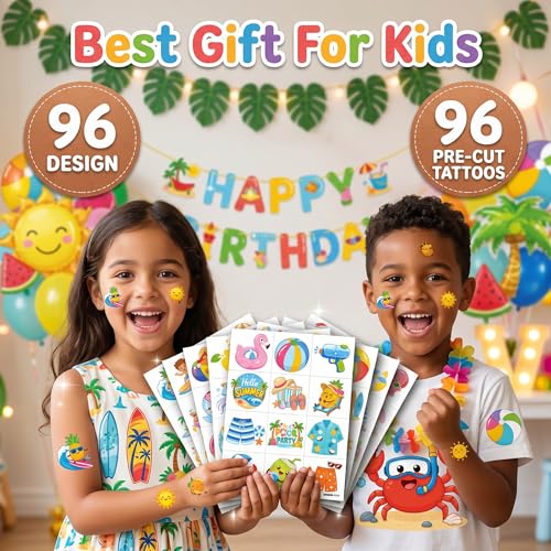 96 Summer Temporary Tattoos for Kids | Beach & Tropical Designs