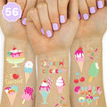 Ice Cream Birthday Party Temporary Tattoos for Kids - 56 Glitter Designs