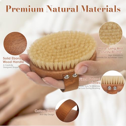 DEBETOOL Dry Brushing Body Brush with Natural Boar Bristles