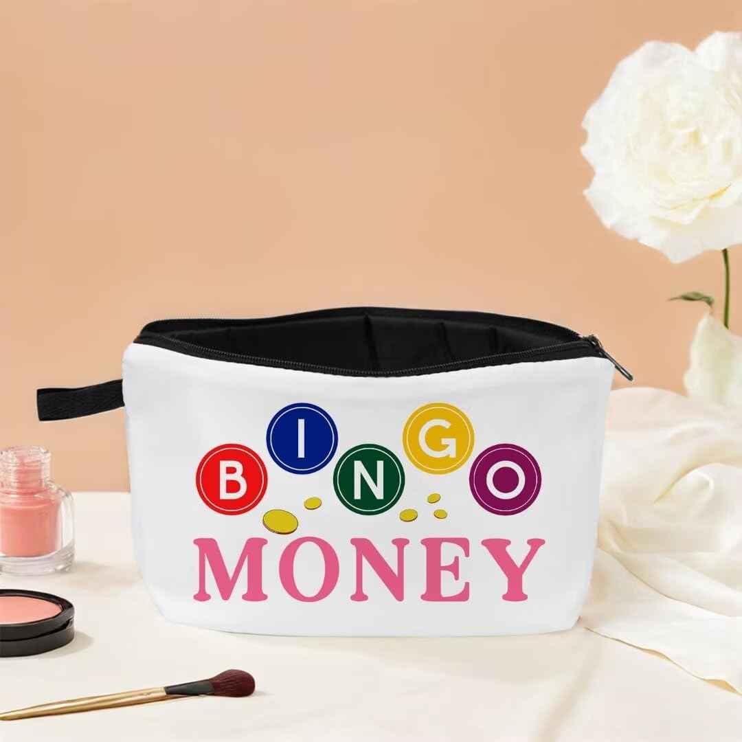 MoCaliduccious BINGO Player Print Makeup Bag Bingo Accessories for women Travel Cosmetic Organizer Bag Bingo Gifts for women Small Zipper Toiletry Bag