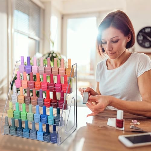 Acrylic Nail Polish Organizer & Storage - 5-Layer Tall Display Rack, Snap-On Tool-Free Assembly, Large Capacity, Space-Saving & Sturdy Nail Polish Holder for Home & Salon Use (1 Pack)