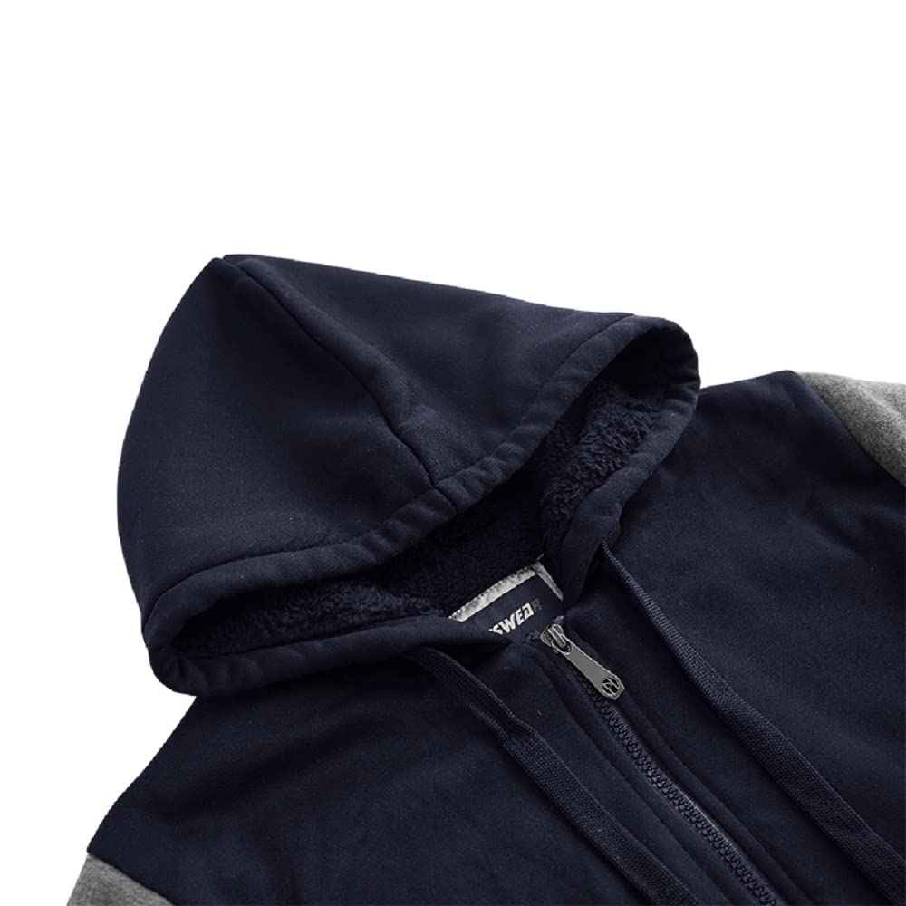 Facitisu Men Zip Up Hoodie Heavyweight Thick Fleece Coat Sherpa Lined Jacket Winter Warm Sweatshirts Navy Grey XL