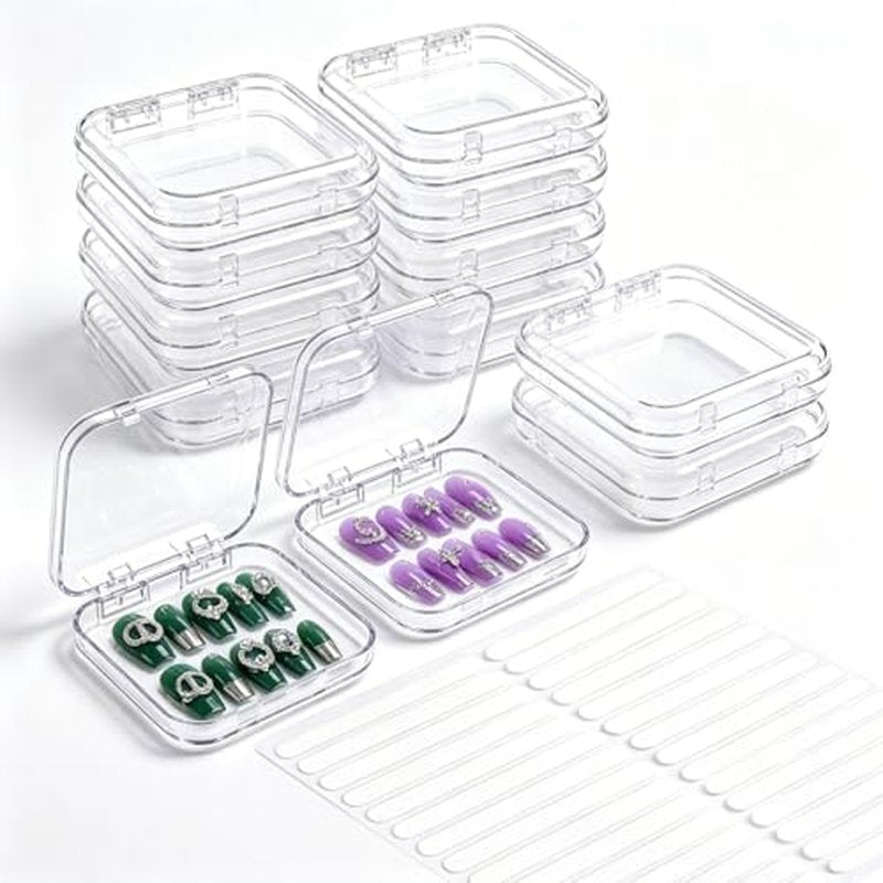 12-Pack Clear Acrylic Press-On Nail Storage Box with Tape