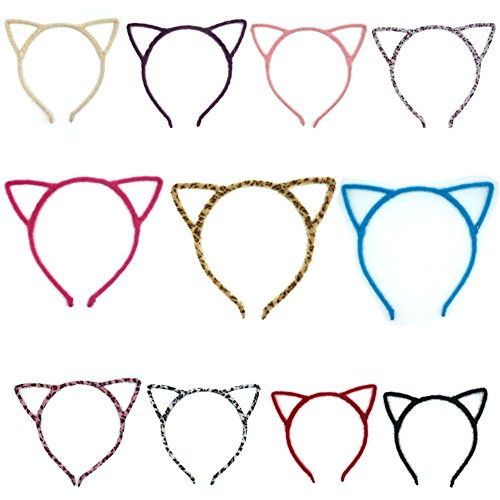 Manc GG Boutique Plush Cat Ear Headbands Cat Ears Headwear Hair Headband Fluffy Hair Hoop for Cat Party and Daily Decoration 11 pcs Colors