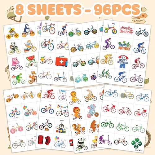 96 PCS Bike Temporary Tattoos for Kids - Cycling Party Favors