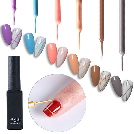 Liner Pen Gel Nail Polish Kit, Painting Drawing UV Led Gel Polish Set, Classic DIY 3D Gel Nail Paint Nail Gel Polish Pen Tool Pull Line Pen for Nail Manicure Nude Milk Tea Purple Blue Pink Brown Grey