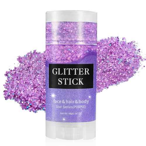 Mysense Purple Body Glitter Stick,Singer Concert Outfit Face Glitter Makeup for Women,Hair Glitter Gel for Kids,Festival Rave Pride Accessories,Mermaid Sequins Chunky Glitter Face Paint,0.56oz