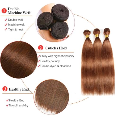 #30 Light Brown Straight Human Hair Bundles 18-22 Inch