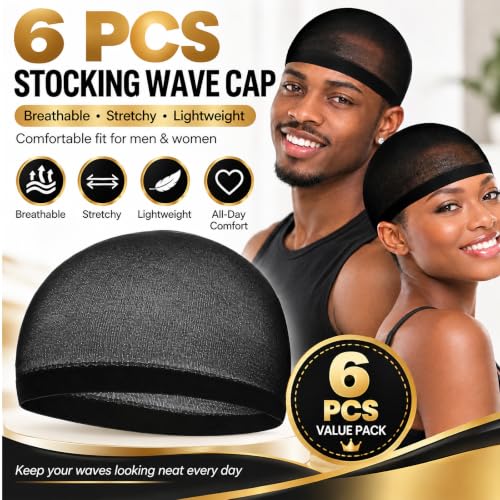 Ramede Stocking Wave Cap for Men Women Wig Caps - Black, 6