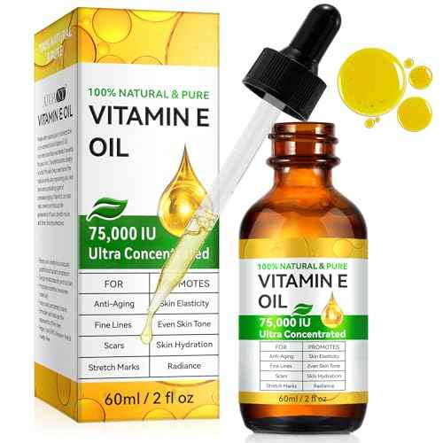 Vitamin E Oil,100% Pure & Natural Oil for Skin, Face, Hair & Nails, Body Bath for Moisturizing Dry Skin, Non-GMO & Vegan