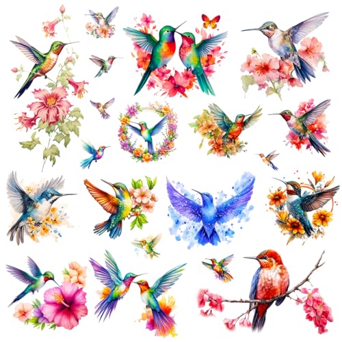 Watercolor Hummingbird Temporary Tattoos for Women - 9 Large Sheets Hummingbird Tattoo with Flowers, Waterproof Fake Body Art Birds Tattoo Stickers