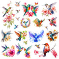Watercolor Hummingbird Temporary Tattoos for Women - 9 Large Sheets Hummingbird Tattoo with Flowers, Waterproof Fake Body Art Birds Tattoo Stickers