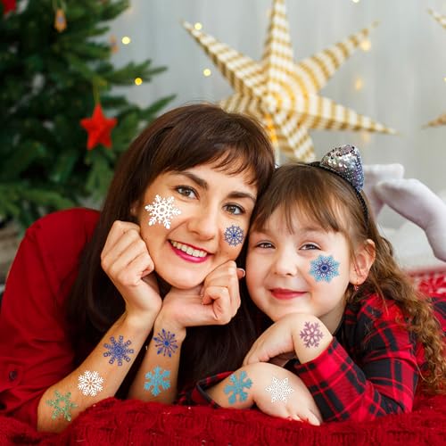Winthrop 96 Pcs Snowflake Temporary Tattoos for Kids, Pre-Cut Winter Tattoos, Christmas Party Favors, Holiday Goody Bag Stuffers, Classroom Game Prizes