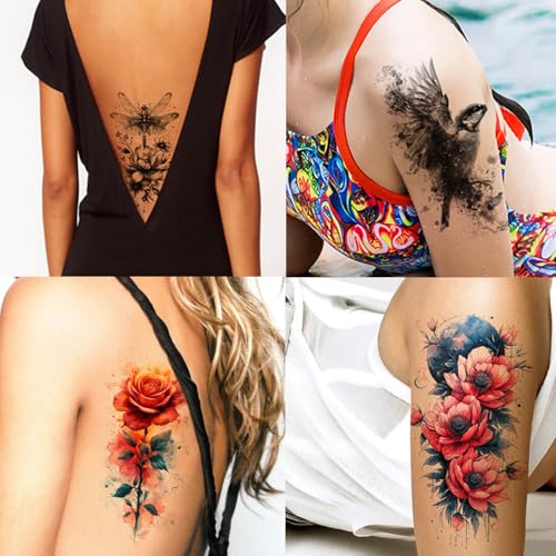Realistic 3D Temporary Tattoos - 24 Pack Waterproof Floral