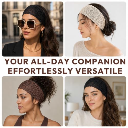 Aranya Dense Floral Lace Headbands 3-Pack - Classic Soft Breathable Hair Accessories