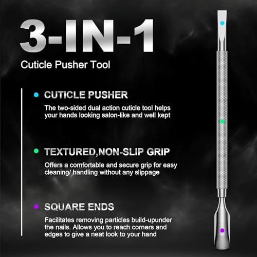 FERYES Stainless Steel Cuticle Pusher & Remover Tool - 5.2" Dual-Sided