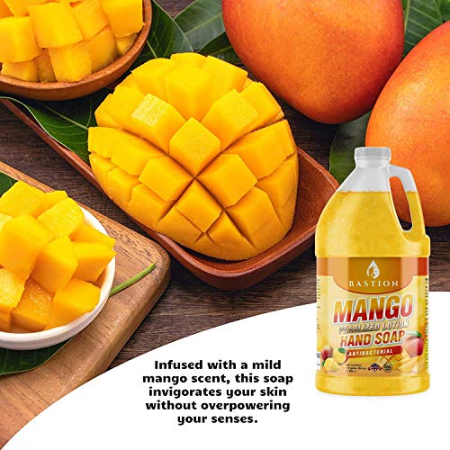 Bastion Antibacterial Hand Soap- Mango Scented Moisturizing Pearlized Liquid Hand Wash - 1/2 Gallon (64 oz.) Bulk Refill Jug. Mango Scented. Non-Toxic. Made In The USA