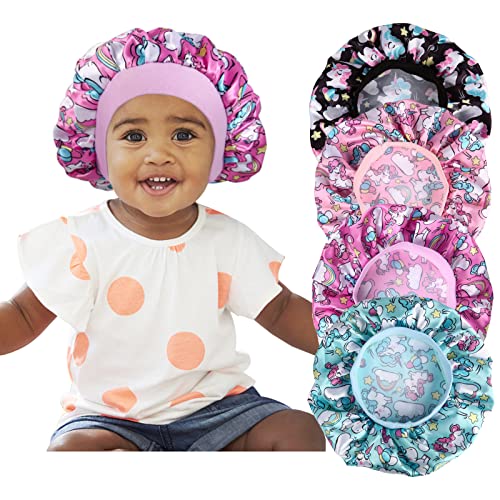 Kids Silk Sleep Bonnet 4-Pack - Satin Hair Cap with Wide Band