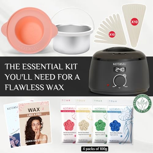 KOTAMU Waxing Kit Black Digital Wax Kit for Women Men Sensitive Skin Hard Waxing Pot for Eyebrow Face Leg Underarm Coarse Soft Hair Removal Professional Wax Warmer with 25 Accessories for Home Salon