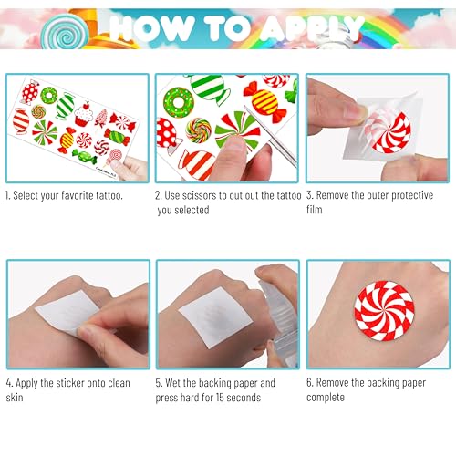 96 Candy Temporary Tattoos for Kids - Waterproof Stickers