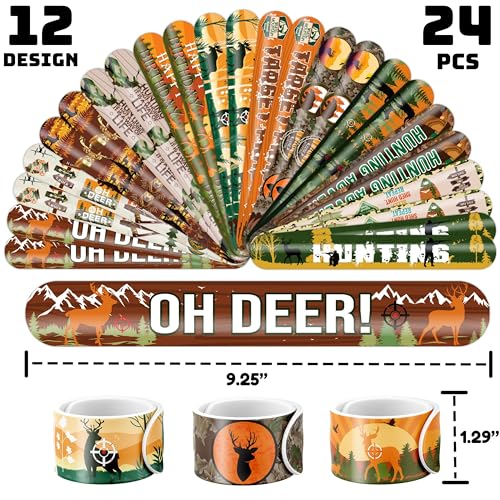 48PCS Hunting Party Set - 24PCS Temporary Tattoos & 24PCS Slap Bracelets - Outdoor Adventure Birthday Supplies, Baby Shower Gifts, Classroom Rewards & Party Decor for Kids (Boys & Girls)