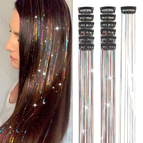 Rainbow Hair Tinsel Clip-In Extensions 20.5 Inch 12 Pack