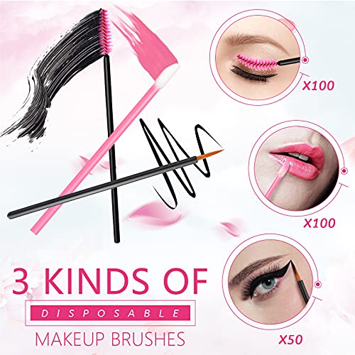 268 Pieces Disposable Makeup Tools Kit, Includes Eyeliner Brushes Makeup Short Waterproof Cape Stainless Steel Palette Mascara Wands Lipstick Applicators Plastic Organizer Box Bag Armband Cleaner