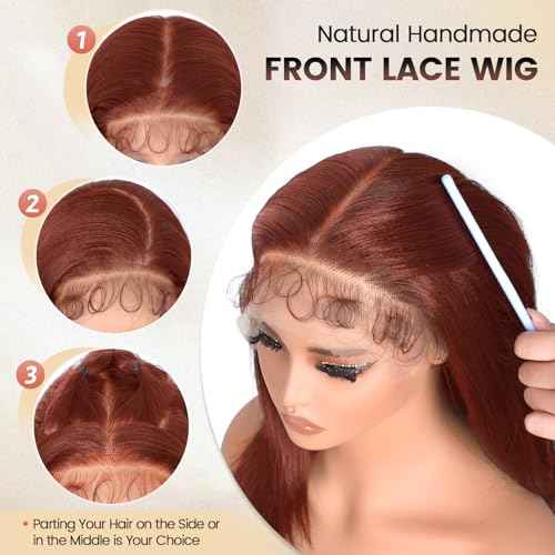 Synthetic Lace Front Wig 13x6 HD Glueless Lace Frontal Wig Pre Plucked Hairline with Baby Hair Long Yaki Straight Layered Lace Wigs for Black Women Daily Use (35, 24 Inch)
