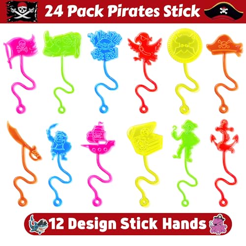 48 Pirate Party Favors - Stick Hands & Temporary Tattoos for Kids