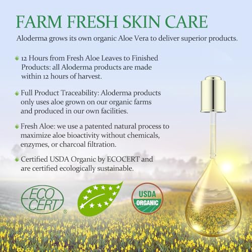 Aloderma 99.8% Organic Aloe Vera Face Hydrator Made within 12 Hours of Harvest - Moisturizing & Hydrating Facial Toner for Oily Skin, Soothing Aloe Toner for Balanced, Smooth, Flawless Skin, 240ml