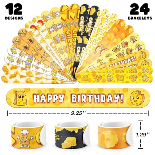 96 PCS Cheese Party Favors Set ? 72 Pre-Cut Temporary Tattoos & 24 Slap Bracelets for Kids, Perfect for Cheese-Themed Birthdays, Classroom Rewards & Party Decorations