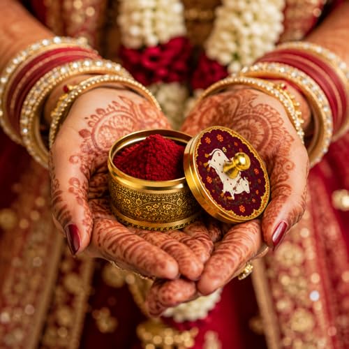 Maroon Sindoor Powder with Handcrafted Brass Box - Premium Quality