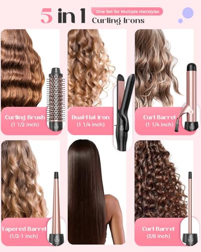 Lopeie 5-in-1 Curling Iron Set with 4 Barrels & Flat Iron