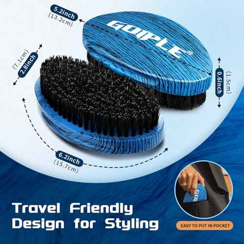 360 Curved Wave Brush For Men & Beard - Medium Hard Palm Wave Hair Brushes Wave Styler Great for Wolfing - Made with Beech Mix Boar & Nylon Bristle Brush for Barbers & Daily Use Black Hair (Blue)
