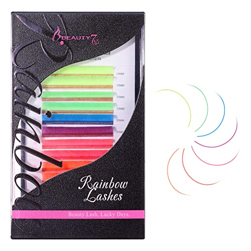 Beauty7 Colored Lash Extension Easy Fan Neon Rainbow Lashes 7 Colors Volumn Lashes Ombre Lash Extensions Self Fanning D+ Curl 0.07mm 13mm 15mm Dramatic Eyelashes