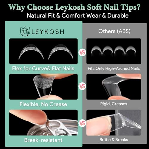 LEYKOSH Almond Nail Tips - 216pc Short Press On Nails Kit