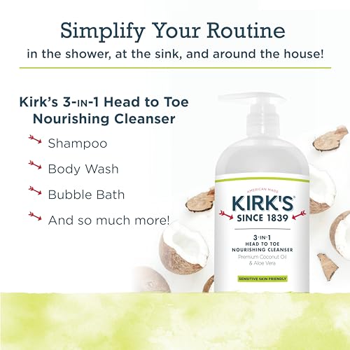 Kirk's 3-in-1 Castile Liquid Soap Travel Size Bar Soap (1.13 oz.) | Head-to-Toe Clean Shampoo, Face Soap & Body Wash for Men, Women & Children | Juniper & Lime Scent | 32 Fl Oz.