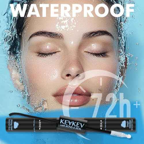 KEVKEV Lash Cluster Glue, Bond And Seal Lash Glue, 2 in 1 Waterproof Lash Bond & Seal for Clusters Strong Hold 72H+ Oilproof Latex-Free Easy To Apply (10ml, Black)