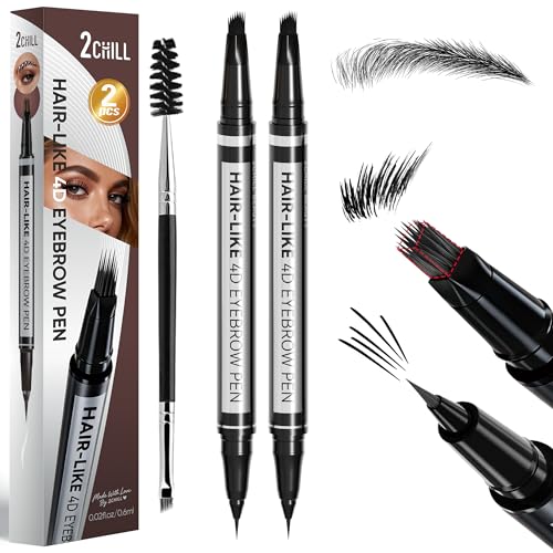 2-Pack Eyebrow Pencils 2-in-1 Waterproof Microblading Brow Pen