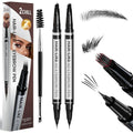 2-Pack Black Eyebrow Pencils for Women - Waterproof Microblading Brow Pen with 4D Square Brush, 30° Curved Tip, Long-Lasting Makeup
