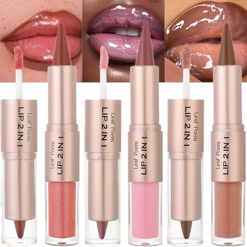 2-in-1 Lip Liner & Gloss Set, 3 Colors, Dual-Ended Buildable