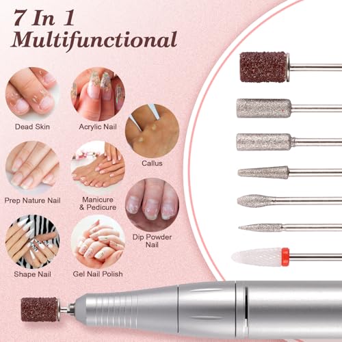 Electric Nail Drill Professional 45000 RPM, White Rechargeable Nail Drill File Machine for Acrylic Gel Nails Polishing Removing, Cordless Efile, Portable Electric Nail File for Manicure Salon Home