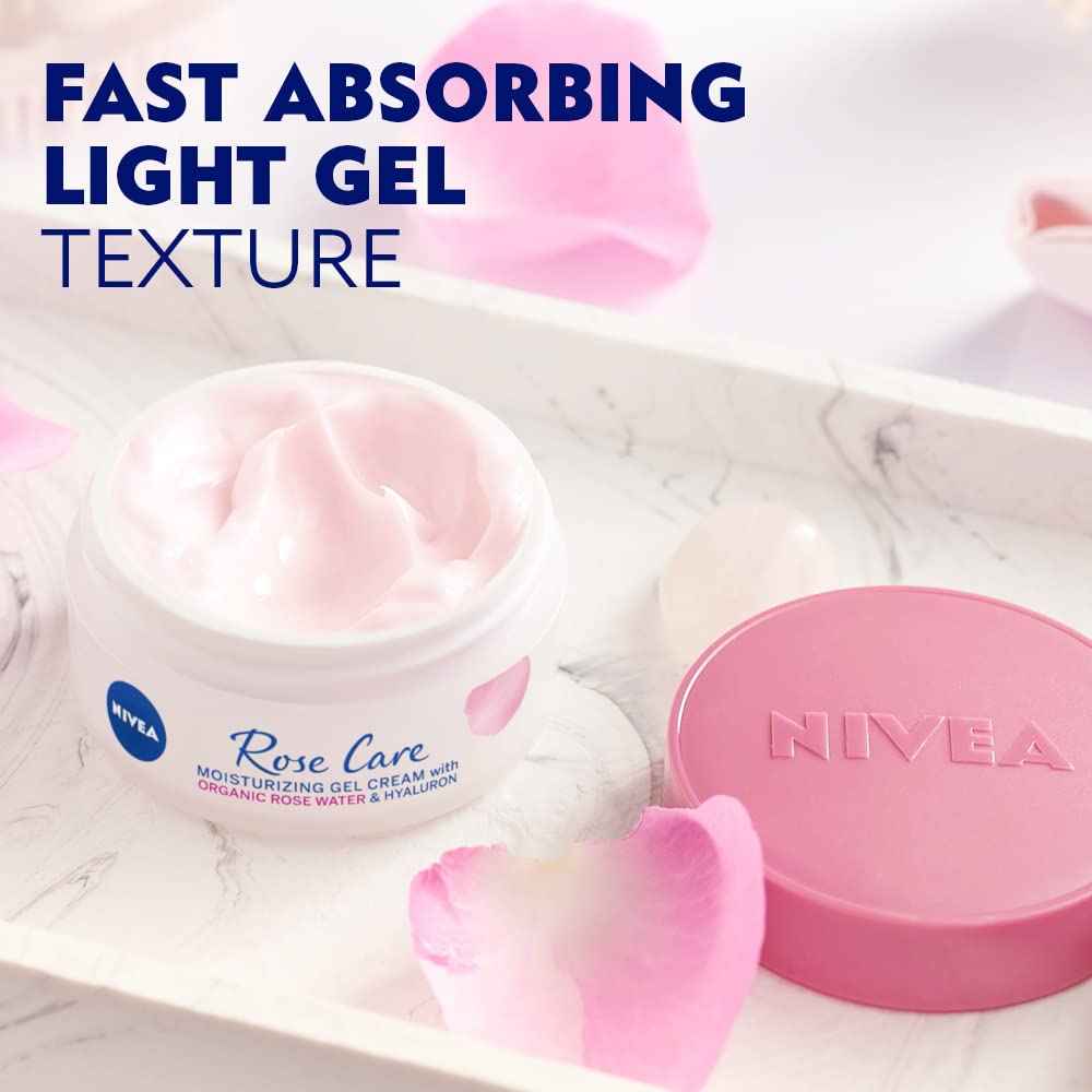 24h Day Cream (50 ml), Face Care with Rose Water and Hyaluron, Light Gel Face Cream for Smooth Delicate Skin, Moisturising Cream