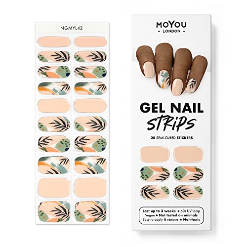 MOYOU LONDON Semi Cured Gel Nail Strips Flower 20 Pcs. UV Gel Nail Wraps for Salon-Quality Manicure, Easy to Apply, Trim, & Remove