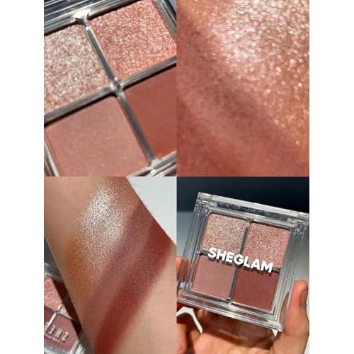 SHEGLAM Cosmic Crystal Eyeshadow Quad 4-Color Matte Glitter Eyeshadow Palette Rose Gold Warm Peach Brown Long Lasting Ultra Pigmented Smooth Blendable Eyeshadow-Quad-Spellbound